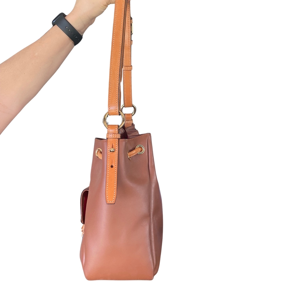 Dooney and Bourke Brown Leather Drawstring Bucket Bag/Purse, Excellent Condition - Picture 2 of 10